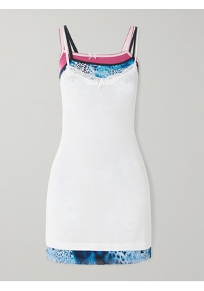 Balenciaga - Layered Lace-trimmed Printed Ribbed Stretch-modal Mini Dress - White - S,M,L