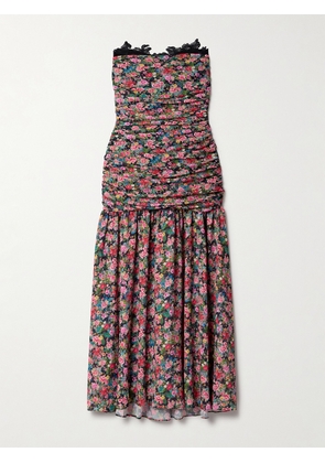 Kika Vargas - Viola Lace-trimmed Floral-print Chiffon Midi Dress - Pink - xx small,x small,small,medium,large,x large