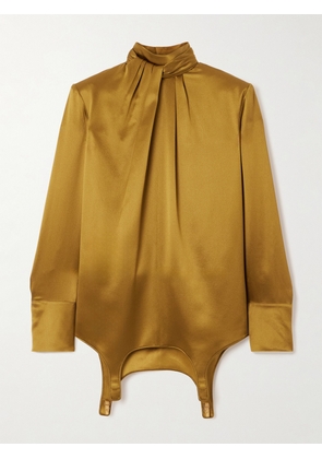 SAINT LAURENT - Twisted Silk-satin Turtleneck Mini Dress - Gold - FR 36,FR 38,FR 40