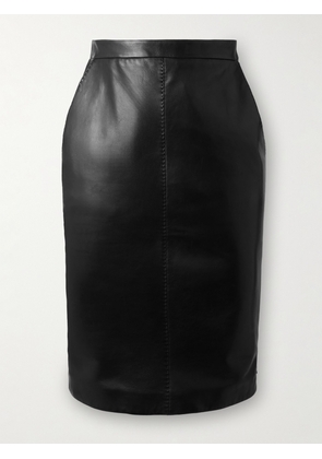 SAINT LAURENT - Leather Midi Skirt - Black - FR 36,FR 38