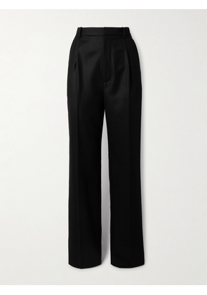 SAINT LAURENT - Pleated Cashmere-twill Wide-leg Pants - Black - FR 36,FR 38