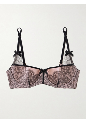 Agent Provocateur - Sammi Bow-embellished Leavers Lace-trimmed Stretch Silk-satin Underwired Balconette Bra - Pink - 34A,32B,34B,32C,34C,36C,32D,34D,32DD,34DD,34E