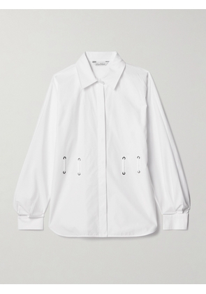 Max Mara - Juglas Belted Embellished Cotton-poplin Shirt - White - UK 4,UK 6,UK 8,UK 10,UK 12,UK 14,UK 16,UK 18