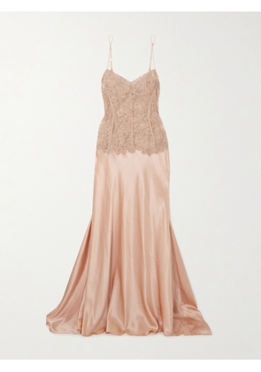 ROSAMOSARIO - Classic Love Lace And Silk-satin Nightdress - Pink - xx small,x small,small,medium,large,x large