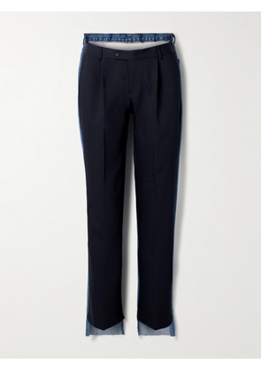 BETTTER - Denitrouser Paneled Pleated Wool-blend And Denim Pants - Blue - x small,small,medium,large