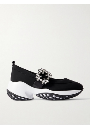 Roger Vivier - Viv Run Crystal-embellished Stretch And Leather Sneakers - Black - IT36,IT36.5,IT37,IT37.5,IT38,IT38.5,IT39,IT39.5,IT40,IT40.5,IT41,IT42