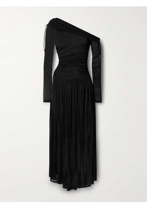 Zimmermann - Crush Off-the-shoulder Tie-detailed Gathered Stretch-mesh Maxi Dress - Black - 00,1,2,3,4