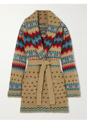 Polo Ralph Lauren - Belted Intarsia Wool, Alpaca And Linen-blend Cardigan - Brown - xx small,x small,small,medium,large,x large