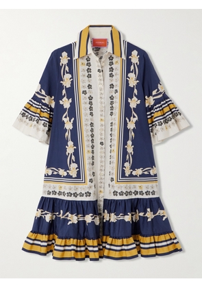 La DoubleJ - Choux Printed Cotton-poplin Mini Shirt Dress - Blue - xx small,x small,small,medium,large,x large,xx large