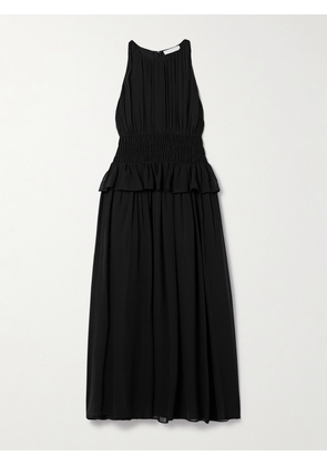 Ulla Johnson - Adeline Shirred Silk Crepe De Chine Peplum Midi Dress - Black - US0,US2,US4,US6,US8,US10,US12,US14