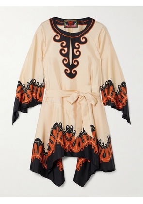 La DoubleJ - + Mother Malibu Belted Printed Silk Mini Dress - Neutrals - xx small,x small,small,medium,large,x large,xx large