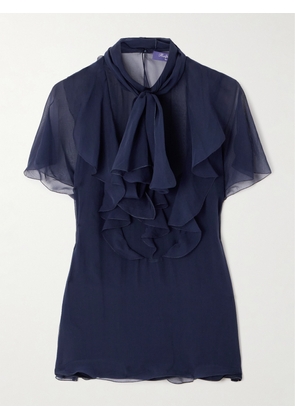 Ralph Lauren Collection - Etta Pussy-bow Ruffled Silk-chiffon Blouse - Blue - US0,US2,US4,US6,US8,US10