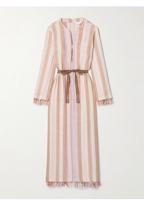 Zimmermann - Lucky Belted Tasseled Striped Voile Midi Dress - Neutrals - 00,0,1,2,3,4