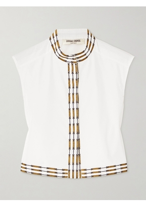 Emporio Sirenuse - Andorra Cropped Embroidered Cotton-blend Poplin Top - Ivory - IT38,IT40,IT42,IT44,IT46,IT48,IT50