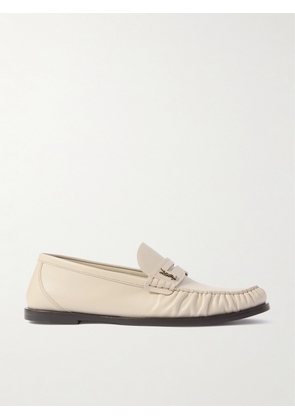 SAINT LAURENT - Le Loafer Gathered Glossed-leather Loafers - Cream - EU 34,EU 35,EU 35.5,EU 36,EU 36.5,EU 37,EU 37.5,EU 38,EU 38.5,EU 39,EU 39.5,EU 40,EU 41,EU 42