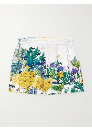 Mary Katrantzou - Vallo Pleated Printed Twill Shorts - Blue - UK 6,UK 8,UK 10,UK 12,UK 14