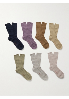 Loro Piana - Weekly Bobby Set of Seven Ribbed Cashmere-Blend Socks - Men - Multi - M