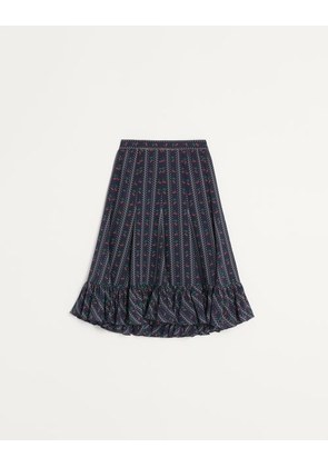 Valentino CREPE DE CHINE MIDI SKIRT WITH CHERRYFIC PRINT Woman NAVY/CHERRY RED 36