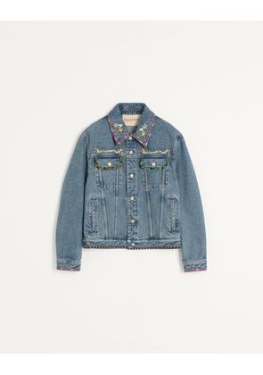 Valentino DENIM JACKET WITH BEADED EMBROIDERY AND PRINTED EDGES Man BLUE 44