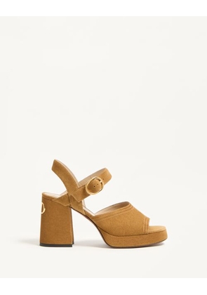 Valentino Garavani FAWCETTE PLATFORM CRUST LEATHER SANDAL 100MM Woman HAVANA BEIGE 35