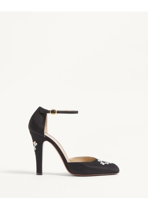 Valentino Garavani HI DOLLY FABRIC PUMPS WITH 105 MM FLORAL EMBROIDERY Woman BLACK 35