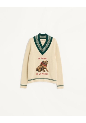 Valentino LE CHIEN DE LA MAISON JACQUARD WOOL JUMPER Man CREAM L