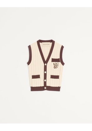 Valentino RIBBED COTTON WAISTCOAT WITH VG EMBROIDERY Man BUTTER/TESTA DI MORO L