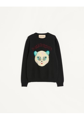 Valentino WOOL AND COTTON JUMPER WITH CHAT DE LA MAISON PATCH Man BLACK L