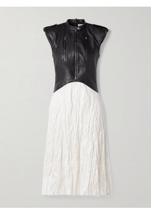 Gabriela Hearst - Athena Paneled Leather And Crinkled Silk-blend Twill Midi Dress - Ivory - x small,small,medium,large