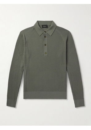 Brioni - Pointelle-Knit Wool Polo Shirt - Men - Green - IT 46