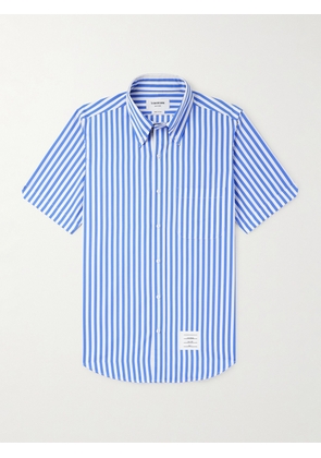 Thom Browne - Button-Down Collar Logo-Appliquéd Striped Cotton-Poplin Shirt - Men - Blue - 1