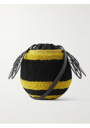 LOEWE - Paula's Ibiza Leather-Trimmed Striped Raffia Bucket Bag - Men - Black