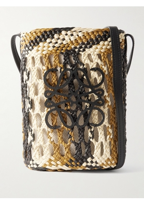 LOEWE - Paula's Ibiza Leather-Trimmed Striped Raffia Bucket Bag - Men - Neutrals