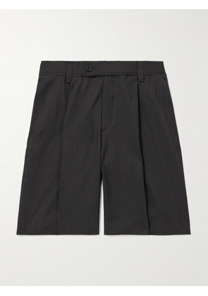 mfpen - Classic Straight-Leg Pleated Striped Wool Shorts - Men - Black - S