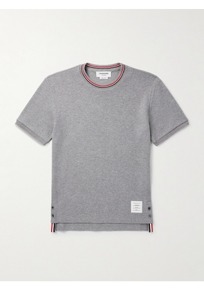 Thom Browne - Slim-Fit Logo-Appliquéd Striped Waffle-Knit Cotton T-Shirt - Men - Gray - 0