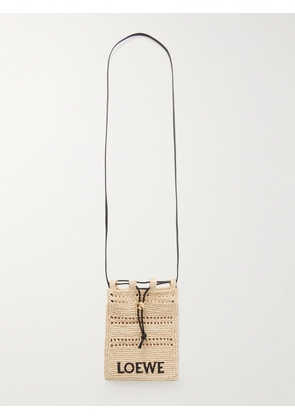 LOEWE - Paula's Ibiza Leather-Trimmed Embroidered Raffia Messenger Bag - Men - Neutrals