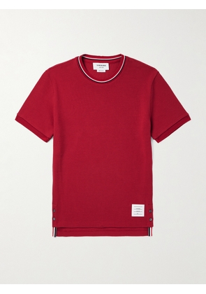 Thom Browne - Slim-Fit Logo-Appliquéd Striped Waffle-Knit Cotton T-Shirt - Men - Red - 1