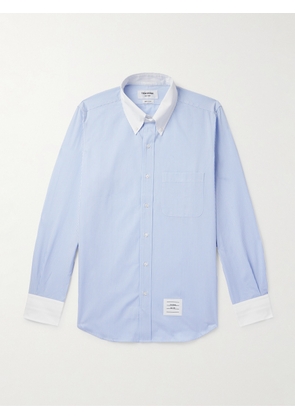 Thom Browne - Button-Down Collar Logo-Appliquéd Striped Cotton-Poplin Shirt - Men - Blue - 1