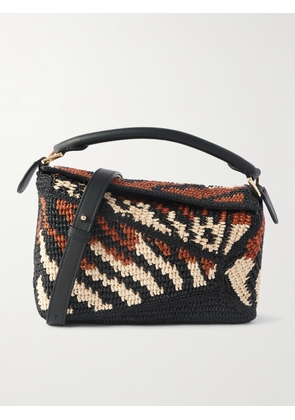 LOEWE - Paula's Ibiza Puzzle Leather-Trimmed Tiger-Print Raffia Messenger Bag - Men - Black