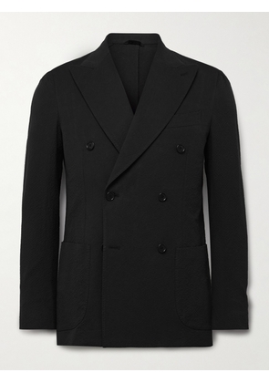 De Petrillo - Vesuvio Slim-Fit Double-Breasted Cotton-Blend Seersucker Suit Jacket - Men - Black - IT 46