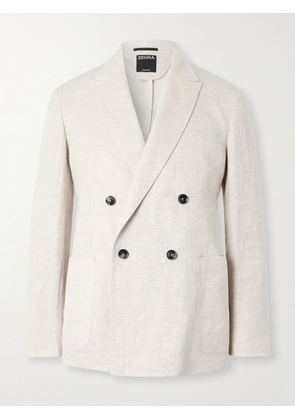 Zegna - Double-Breasted Linen-Twill Suit Jacket - Men - Neutrals - IT 46