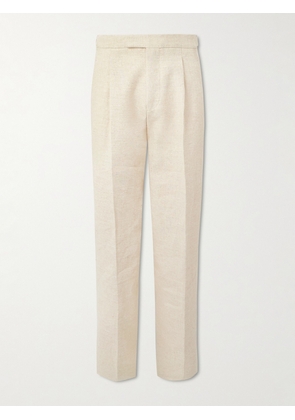 Zegna - Straight-Leg Pleated Linen, Silk and Hemp-Blend Trousers - Men - Neutrals - IT 48