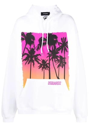 DSQUARED2 palm-tree print cotton hoodie - White