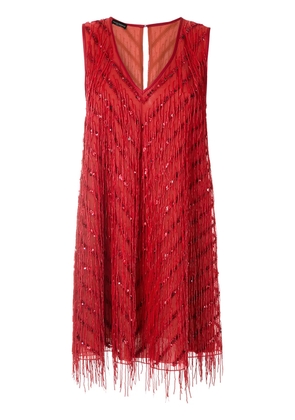 Emporio Armani fringed shift silk dress - Red