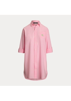 Gingham Lawn Roll-Tab-Sleeve Sleep Shirt