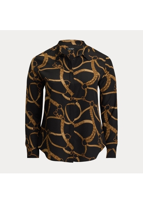 Curve - Classic Fit Belting-Print Crepe Shirt