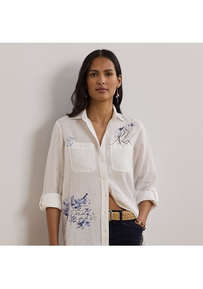 Petite - Relaxed Fit Print Roll-Tab Sleeve Shirt