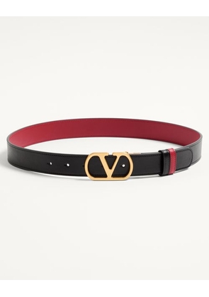 Valentino Garavani VLOGO SIGNATURE REVERSIBLE SHINY CALFSKIN BELT - 30MM / 1.2 IN. Woman BLACK/RED 065