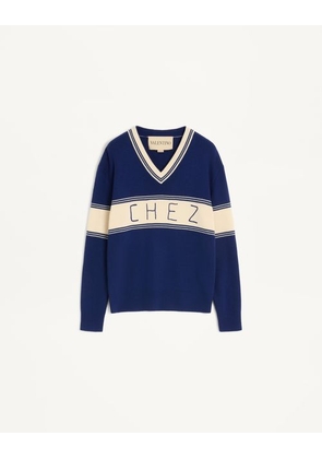 Valentino WOOL AND COTTON JUMPER WITH CHEZ JACQUARD PATTERN Man BLUE/BUTTER L