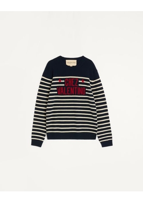 Valentino WOOL JUMPER WITH CHEZ JACQUARD MOTIF Man BLUE/BUTTER L